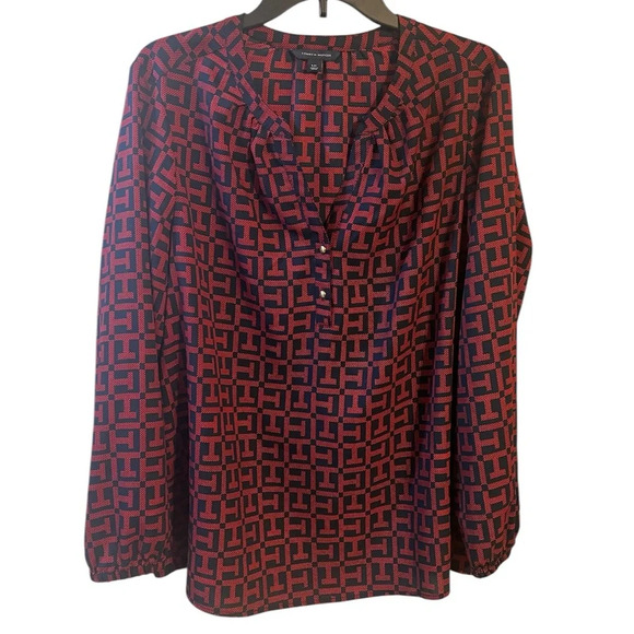 Tommy Hilfiger Logo Blouse Lightweight Preppy Large Work Business Professional - Picture 1 of 9